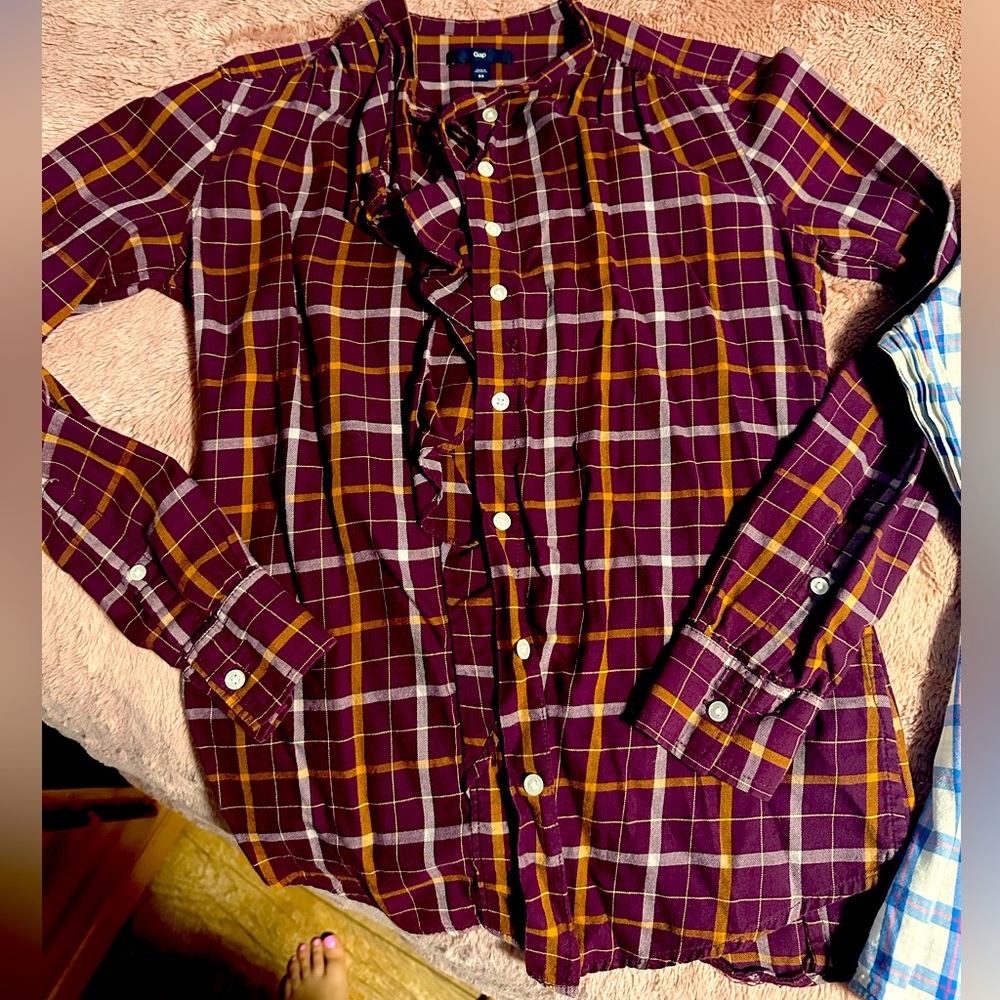 Ruffle plaid blouse
